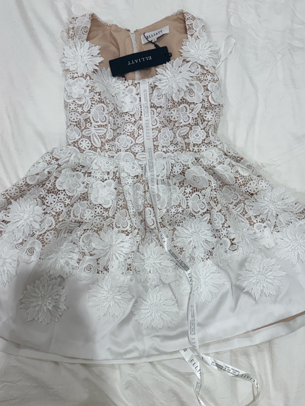 Elliatt White Floral Lace Mini Dress with Nude Lining